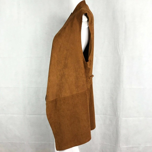 Mudpie Cardigan Women S M  Brown Faux Suede Open Sleeveless‎ Mid Length Vest - Picture 4 of 12